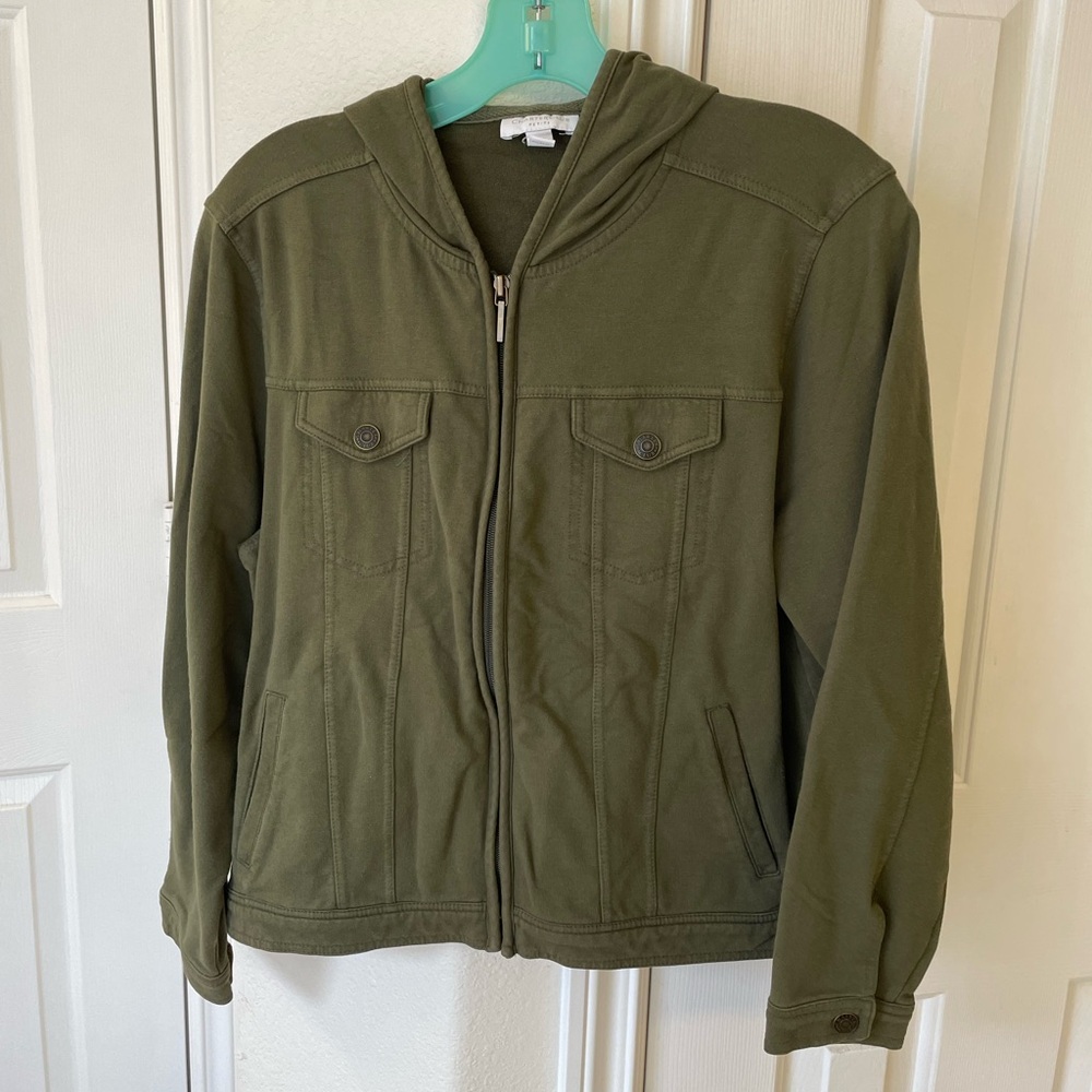 Charter Club Zip Up Jacket in Olive Army Green Women's Size Petite Medium